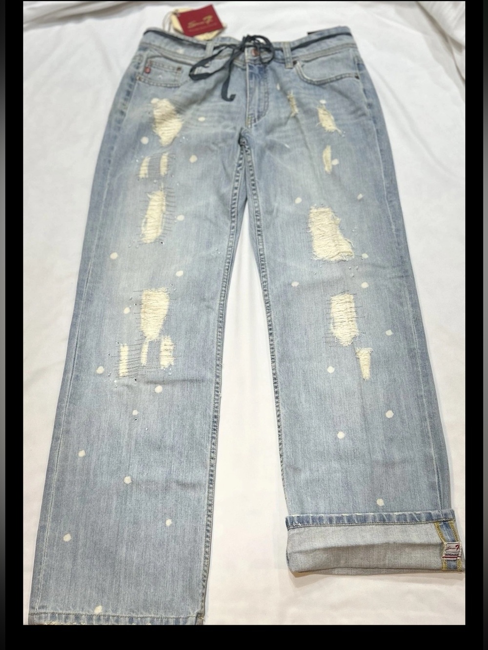 Seven7 Women's NWT Distressed Embellished Wide Leg Jeans Light Wash Blue Size 14